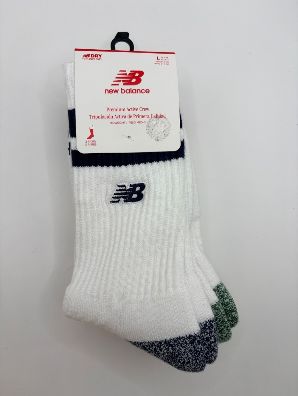 New Balance Premium Active Crew Socks, 3 Pair Pack Size L